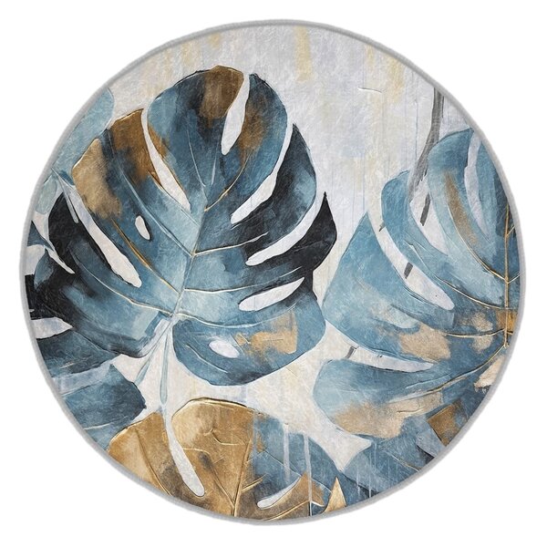 Modrý prateľný okrúhly koberec ø 80 cm Golden Leaves – Mila Home