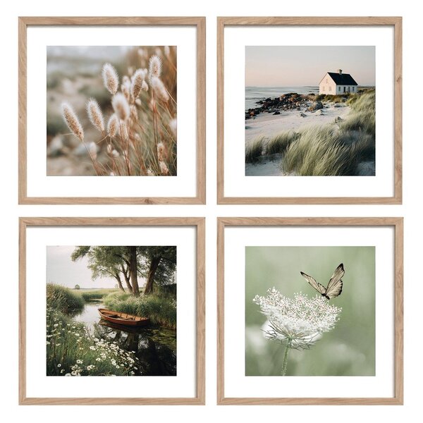 Tlačené obrazy v súprave 4 ks s rámom 30x30 cm Subtle Nature – Styler