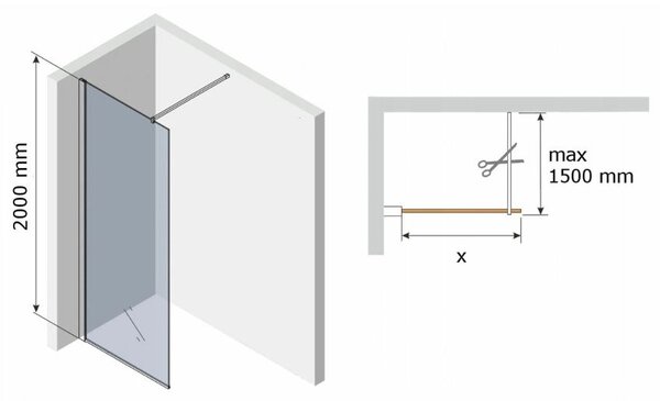 Mexen Kioto, sprchová zástena typu WALK-IN 140x200 cm, 8mm sklo s bielym vzorom, 800-140-000-00-85