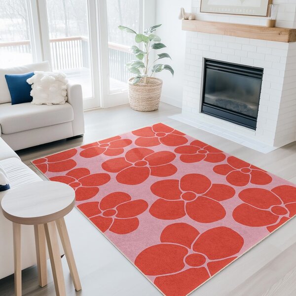 Červený/ružový prateľný koberec 60x100 cm Poppy Fields – Mila Home