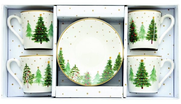 FEDORA Home Set pre 4 osoby - porcelánový hrnček espresso s tanierikom, 100 ml, Coffee Mania Festive Trees