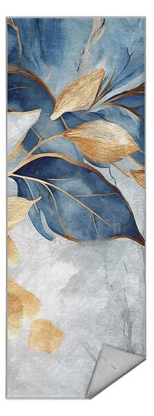 Prateľný behúň v modrej a zlatej farbe 80x200 cm Golden Leaves – Mila Home