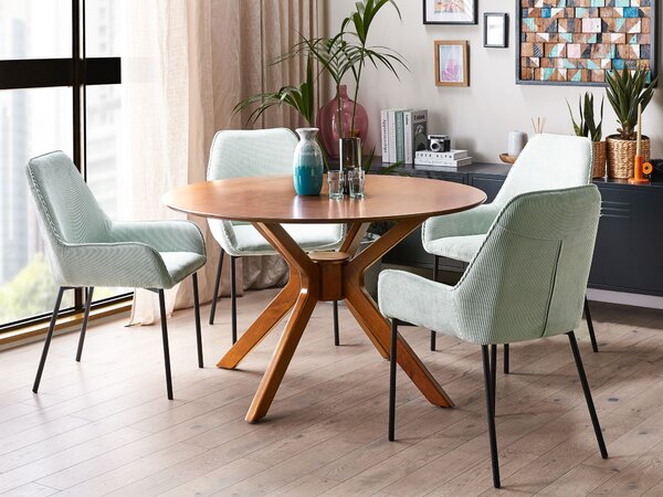 Jedálenský stôl tmavý mahagón MDF kaučukové drevo ø 120 cm okrúhly retro dizajn obývacia izba jedáleň