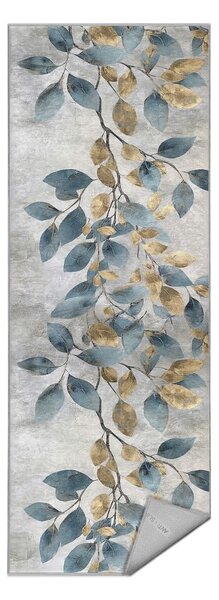Prateľný behúň vo svetlomodrej a zlatej farbe 80x200 cm Golden Leaves – Mila Home