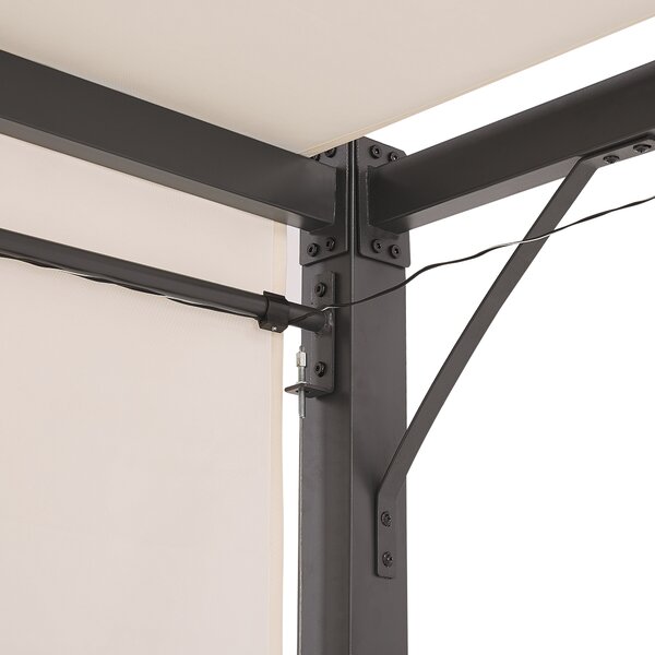 Pergola béžový polyester oceľový rám 310 x 310 cm látkové tienidlo solárne LED svetlá záhradný prístrešok moderný štýl exteriér