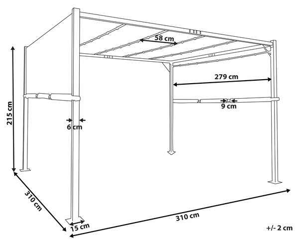Pergola béžový polyester oceľový rám 310 x 310 cm látkové tienidlo solárne LED svetlá záhradný prístrešok moderný štýl exteriér