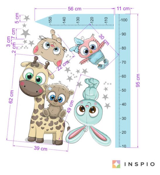 INSPIO-textilná prelepiteľná nálepka - CUTE zvieratká - Meter na stenu