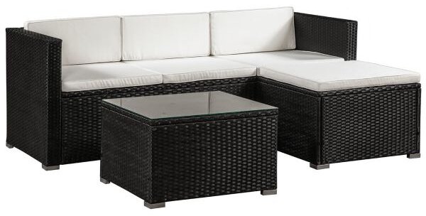 Záhradný ratanový set Punta Cana L - čierny/krémové podušky