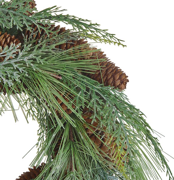 Vianočný veniec zelený syntetický materiál ⌀ 34 cm okrúhly so šiškami sviatočná dekorácia
