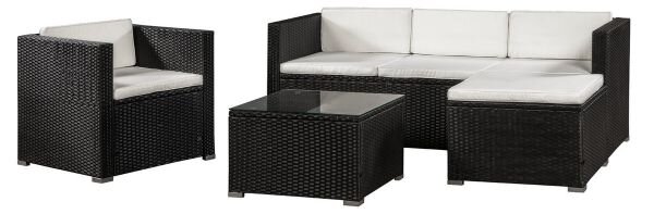 Záhradný ratanový set Punta Cana L - čierny/krémové podušky