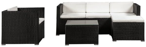 Záhradný ratanový set Punta Cana L - čierny/krémové podušky