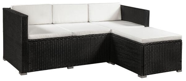 Záhradný ratanový set Punta Cana L - čierny/krémové podušky