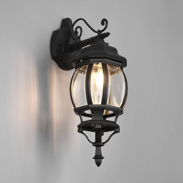 Trio Lighting Vonkajšie nástenné svietidlo Elvo, spodná zásuvka, matná čierna, Čierna, Hliník, Starožitný, Nástenné svietidlo