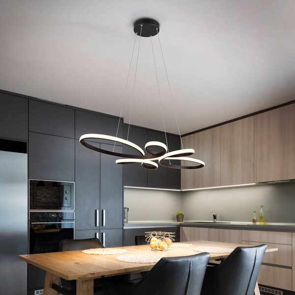Trio Lighting Závesné svetlo Fly LED, matná čierna, 3 000 K, 83 cm x 45, Čierna, Obývacia izba / jedáleň, kov, Moderný, Závesné svietidlo