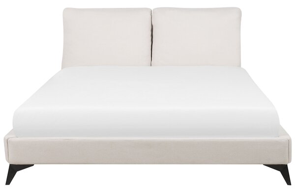 Posteľ béžová ženilkové čalúnenie 180 x 200 cm lamelový rošt hrubé vystužené čelo spálňa