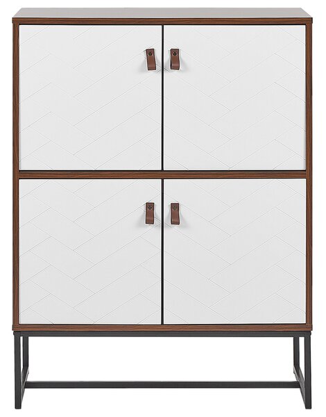 Komoda tmavé drevo biela MDF kov 100 x 76 x 39 cm 4-dverová skrinka úložný priestor moderný štýl obývačka spálňa