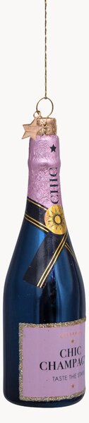 Ručne fúkaná vianočná ozdoba Luxury Pink Bottle with Champagne