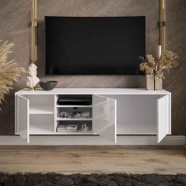 TV STOLÍK ALWIN BIELY VYSOKÝ LESK ZÁVESNÝ 156 cm
