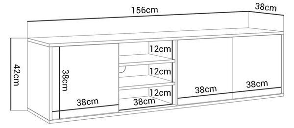 TV STOLÍK ALWIN BIELY VYSOKÝ LESK ZÁVESNÝ 156 cm