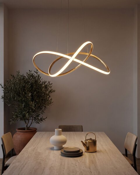 Závesná lampa zlatá hliníková s LED svetlami v tvare uzla moderné elegantné závesné svietidlo