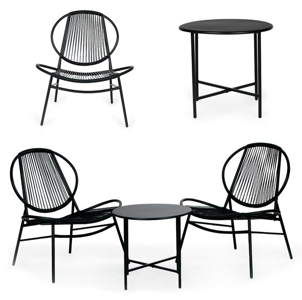 Záhradný nábytok sada kovových ratanových stoličiek a stola čiernej farby