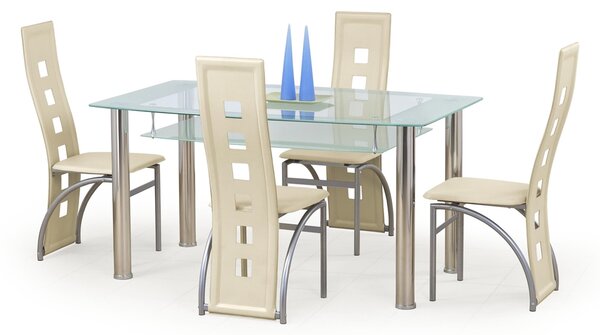 Sklenený jedálenský stôl Cristal - mliečne sklo / priehľadné sklo / nerez