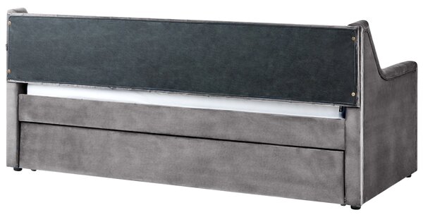 Rozkladacia posteľ sivá zamat 90 x 200 cm s roštom prešívané čelo s gombíkmi glamour štýl spálňa