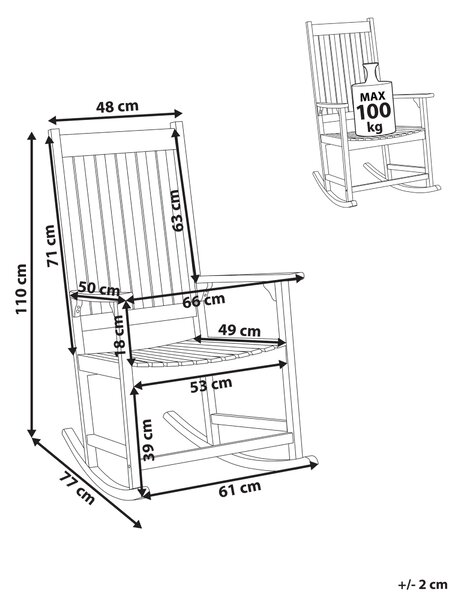 Hojdacie kreslo svetlé akáciové drevo 66 x 77 x 110 cm do interiéru a exteriéru záhrada terasa balkón rustikálny dizajn
