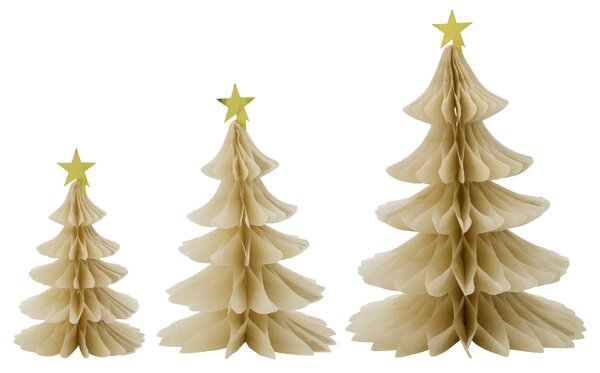 Vianočná papierová dekorácia Tree Ivory – set 3 ks
