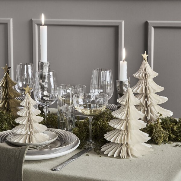 Vianočná papierová dekorácia Tree Ivory – set 3 ks
