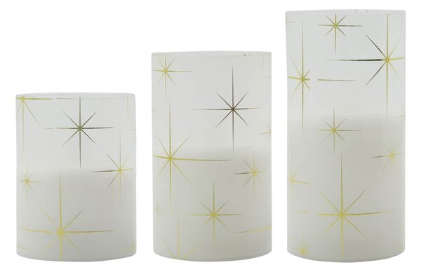 Sklenená LED sviečka Star White – set 3 ks