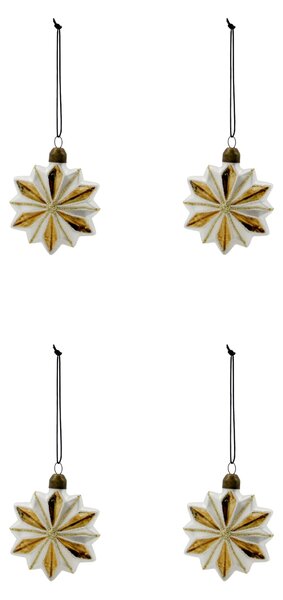 Sklenená vianočná ozdoba Stella Gold/White – set 4 ks