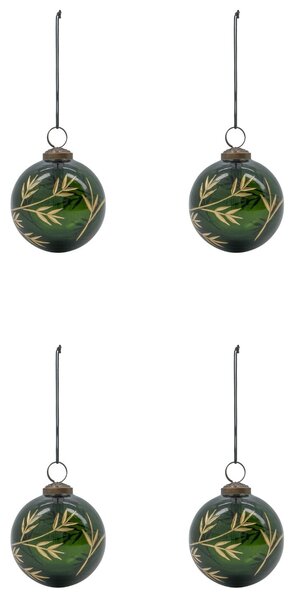 Sklenená vianočná ozdoba Leaf Green/Gold – set 4 ks