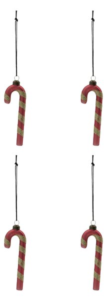 Sklenená vianočná ozdoba Stick Dusty Red – set 4 ks