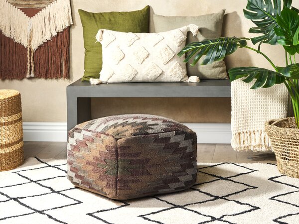 Puf taburetka viacfarebná juta bavlna 30 x 50 cm geometrický vzor ručne vyrobený boho taburet