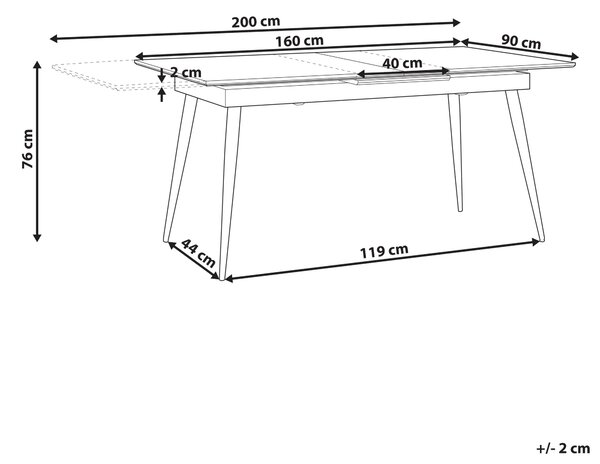 Jedálenský stôl čierna MDF železo 160/200 x 90 cm rozkladací obdĺžnikový tvar moderný industriálny štýl kuchyňa jedáleň