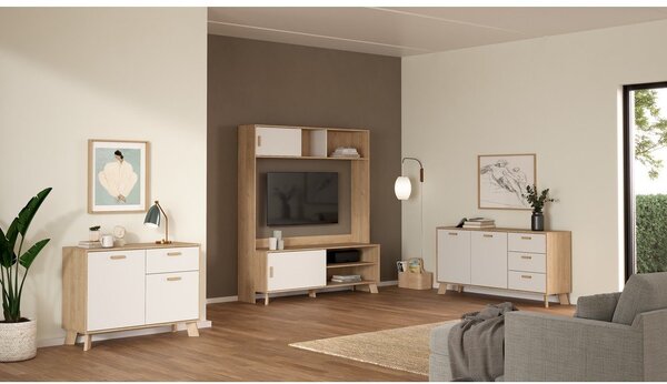 Biela/v prírodnej farbe komoda v dekore duba 147x73x39 cm Ikast – Tvilum