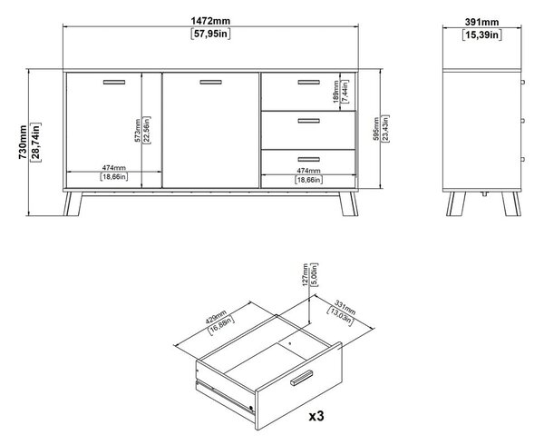 Biela/v prírodnej farbe komoda v dekore duba 147x73x39 cm Ikast – Tvilum