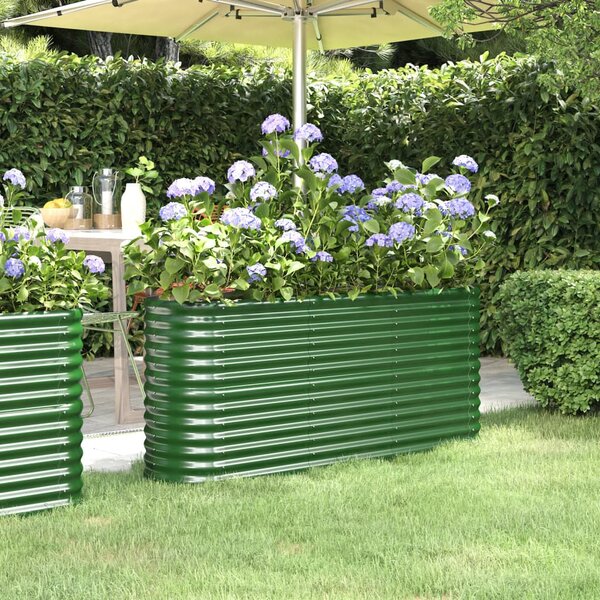Vyvýšený záhradný záhon práškovaná oceľ 152x40x68 cm zelený