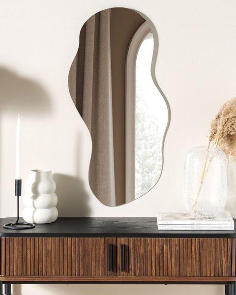 Nástenné závesné zrkadlo strieborné 33 x 80 cm oválne dekoratívne na stenu bytový doplnok