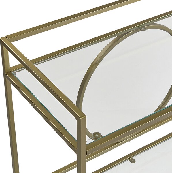 Kuchynský vozík zlatý kovový rám sklenená doska 75 x 45 cm na kolieskach úložný priestor glamour obývacia izba