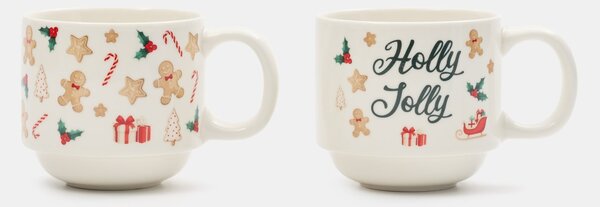 Sinsay - Vianočné keramické hrnčeky s motívom medovníkov a nápisom „Holly Jolly“ 2 ks - viacfarebná