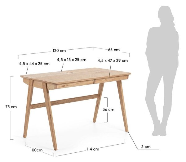 Pracovný stôl Kave Home Jakes Natural, 120 x 65 cm