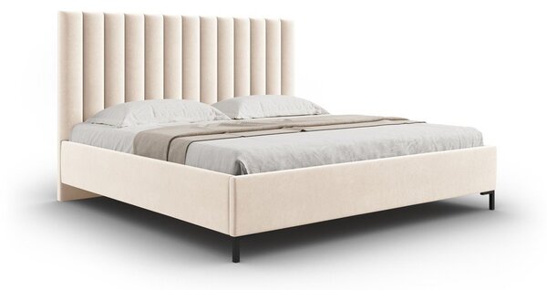 Béžová čalúnená dvojlôžková posteľ s úložným priestorom s roštom 160x200 cm Casey – Mazzini Beds