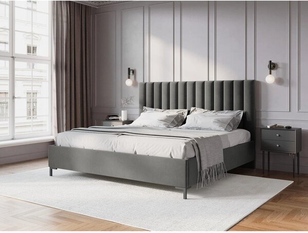 Sivá čalúnená dvojlôžková posteľ s úložným priestorom s roštom 180x200 cm Casey – Mazzini Beds
