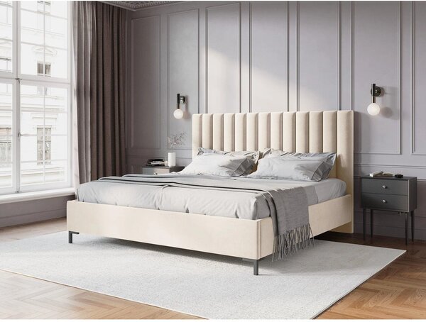 Béžová čalúnená dvojlôžková posteľ s úložným priestorom s roštom 160x200 cm Casey – Mazzini Beds