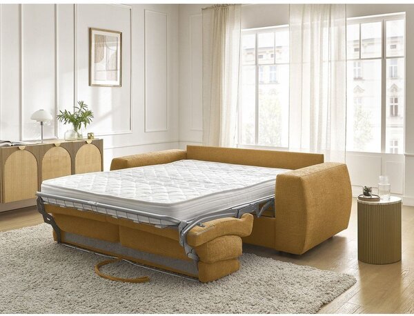 Ženilková pohovka na každodenné spanie/rozkladacia v horčicovej farbe 220 cm Hugo – Bobochic Paris