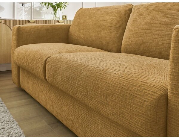 Ženilková pohovka na každodenné spanie/rozkladacia v horčicovej farbe 220 cm Hugo – Bobochic Paris