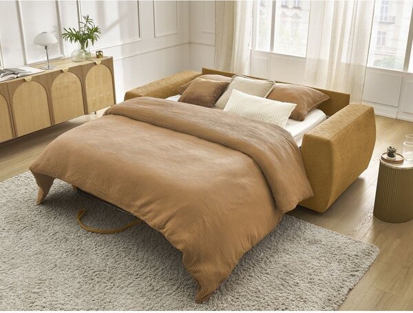 Ženilková pohovka na každodenné spanie/rozkladacia v horčicovej farbe 220 cm Hugo – Bobochic Paris