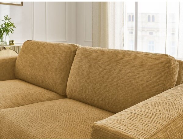 Ženilková pohovka na každodenné spanie/rozkladacia v horčicovej farbe 220 cm Hugo – Bobochic Paris